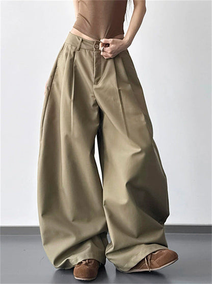 Women's Oversized Baggy Wide Leg Buttoned Casual Pants